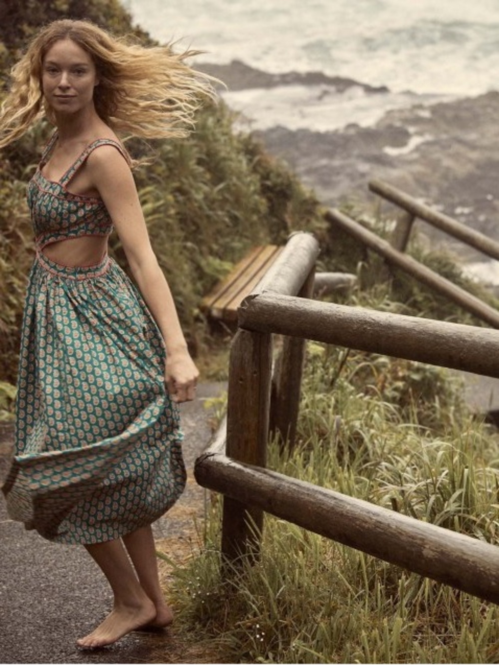 NWT DÔEN Tasha Cutout Floral organic Cotton Dress in Sunrise Paisley - Picture 2 of 8